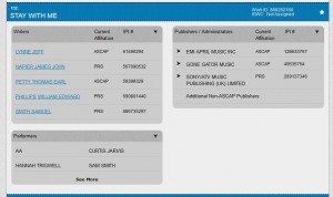 Stay with me credits from ascap